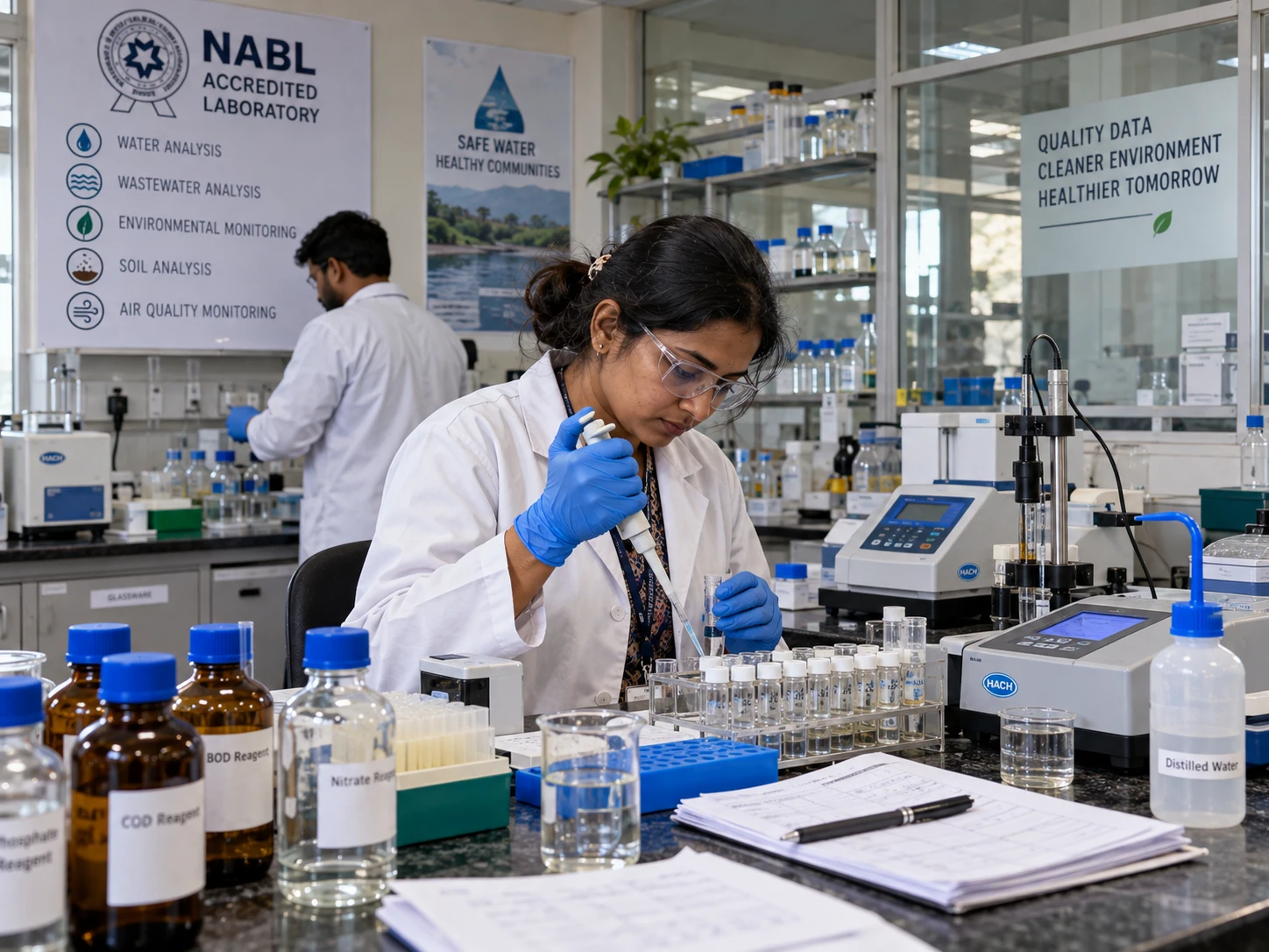 Water quality testing inside accredited laboratory